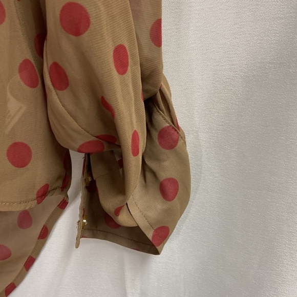 Free People Easy Rider Polka Dot Hi Low Blouse Caramel Brown Size Small NWT - Picture 6 of 7